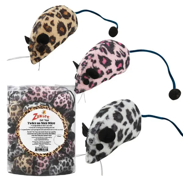 Zanies Twice As Nice Mice Catnip Toys - Leopard Print Plush - 42 Count