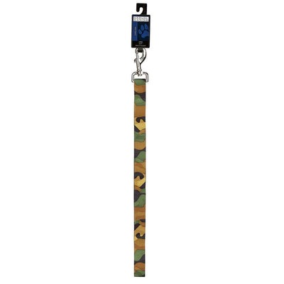 Casual Canine green camouflage dog leash, 6 feet long and 1 inch wide.