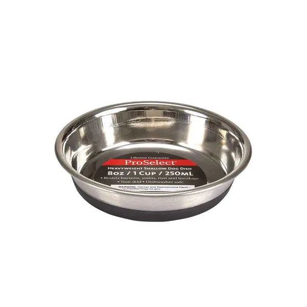 ProSelect Shallow Stainless Steel Pet Feeding Dish - Select a Size