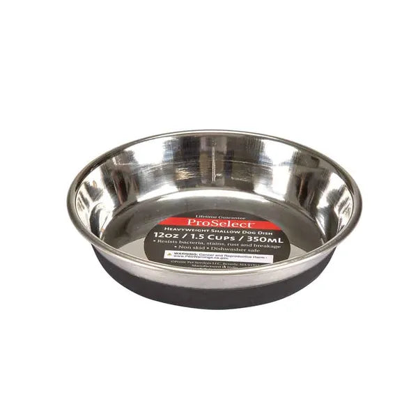 ProSelect Shallow Stainless Steel Pet Feeding Dish - Select a Size