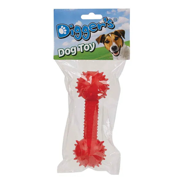 Pet Edge DG Spiked TPR Dumbbell Dog Toy with Bell – Durable Blue
