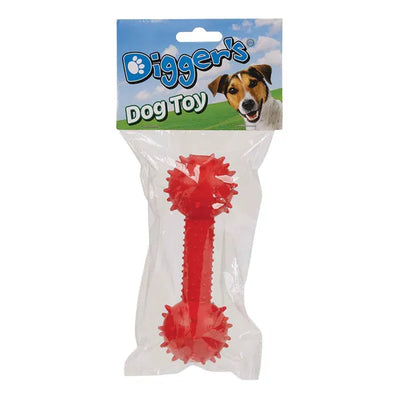 Pet Edge DG Spiked TPR Dumbbell Dog Toy with Bell – Durable Blue