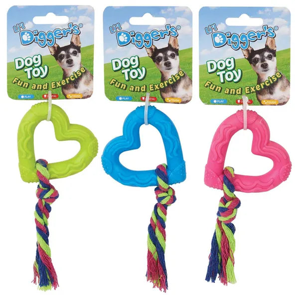 Digger's TPR Heart and Rope Dog Chew Toy for Small Breeds - 6 Inch