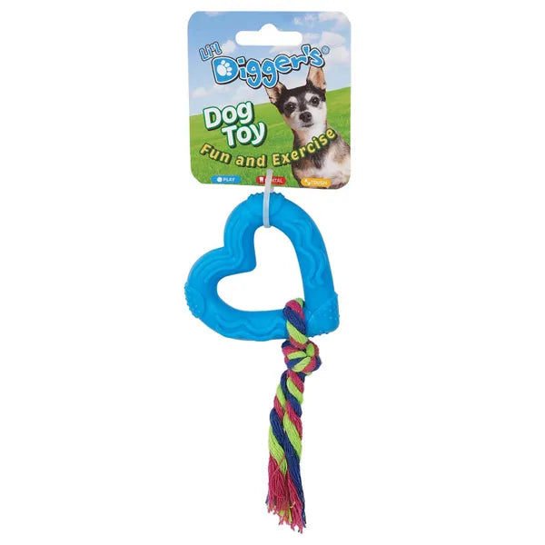 Digger's TPR Heart and Rope Dog Chew Toy for Small Breeds - 6 Inch