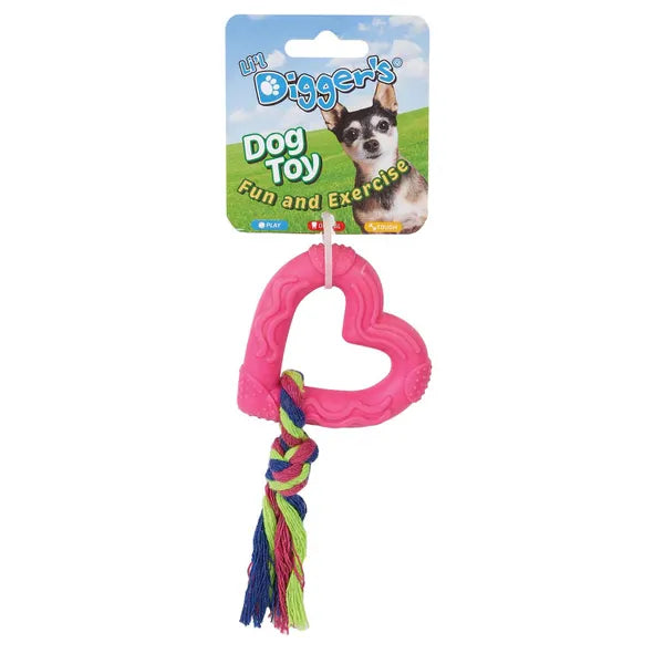 Digger's TPR Heart and Rope Dog Chew Toy for Small Breeds - 6 Inch