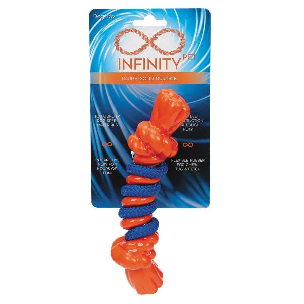 Pet Edge TPR and Rope Bone Dog Toy - Small Orange Durable Chew Toy