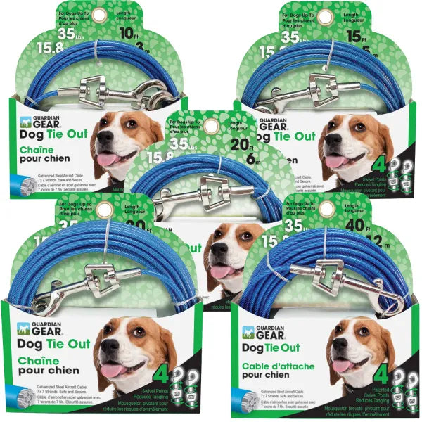 Guardian Gear Medium Dog Twin-Swivel Vinyl Coated Tie Outs - Choose Length
