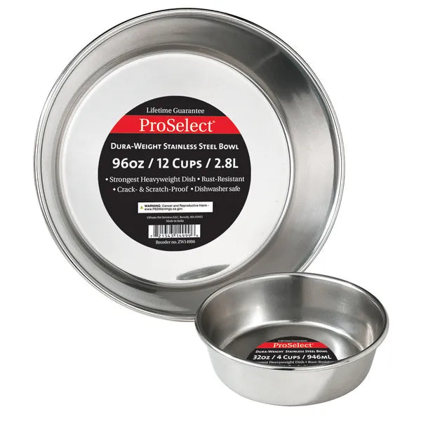 ProSelect Dura Weight Stainless Steel Dishes - Select Size