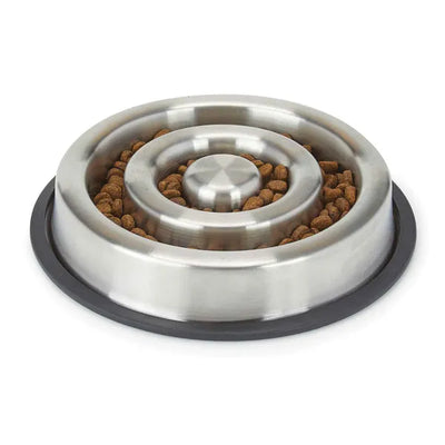 Pet Edge Heavy Duty Stainless Steel Slow Feeder Dog Bowl – Select a Size