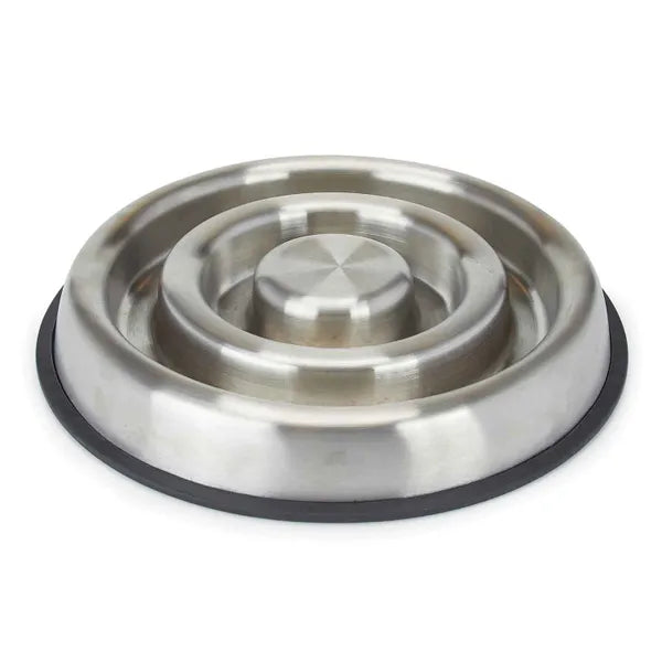 Pet Edge Heavy Duty Stainless Steel Slow Feeder Dog Bowl – Select a Size