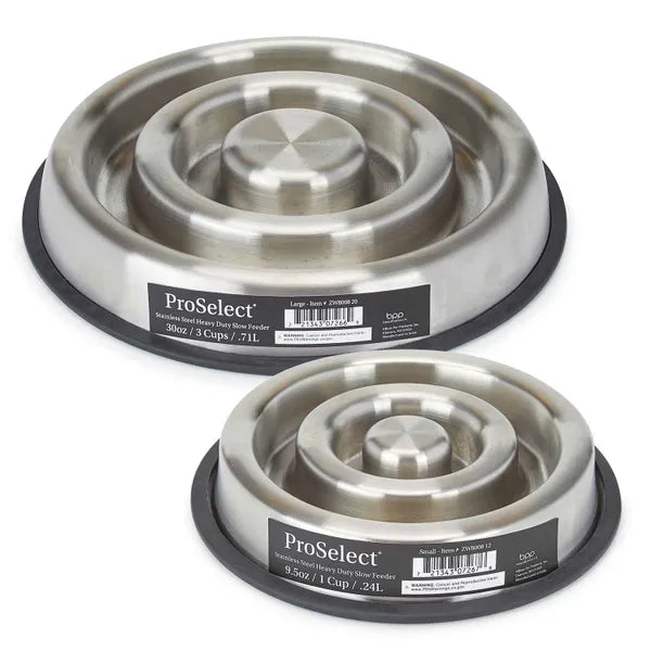 Pet Edge Heavy Duty Stainless Steel Slow Feeder Dog Bowl – Select a Size