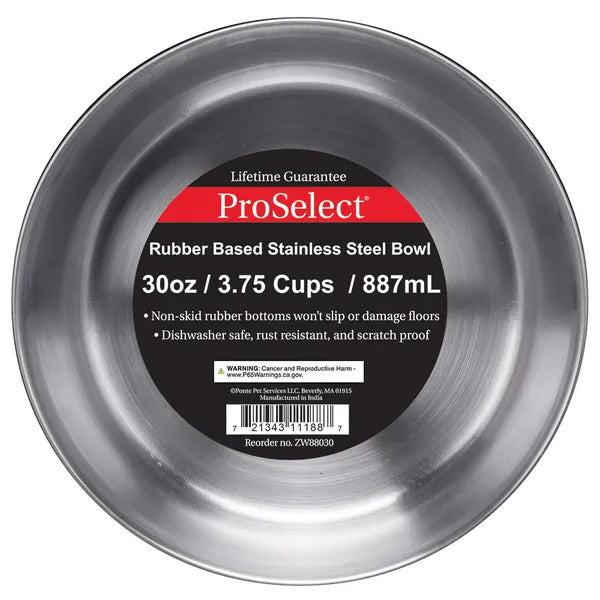 ProSelect Stainless Steel Dog Bowl with Non-Slip Rubber Base - Size Option
