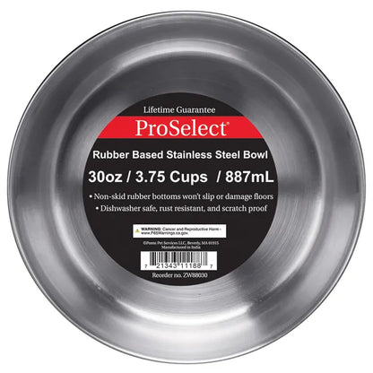 ProSelect Stainless Steel Dog Bowl with Non-Slip Rubber Base - Size Option
